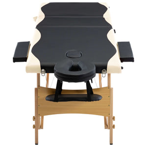 Massageliege Klappbar 3-Zonen mit Holzgestell Schwarz und Beige