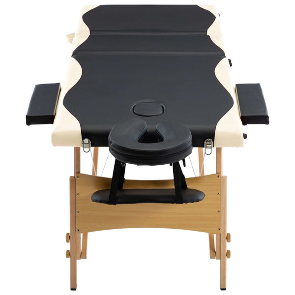 Klappbare Massageliege 3-Zonen Holz Schwarz/Beige