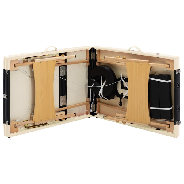 Klappbare Massageliege 3-Zonen Holz Schwarz/Beige