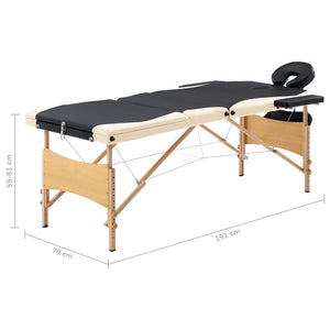 Klappbare Massageliege 3-Zonen Holz Schwarz/Beige