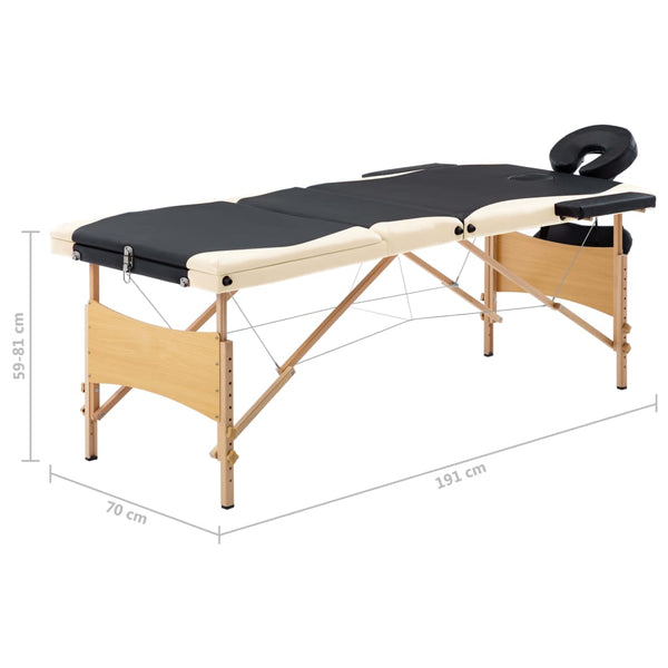Klappbare Massageliege 3-Zonen Holz Schwarz/Beige