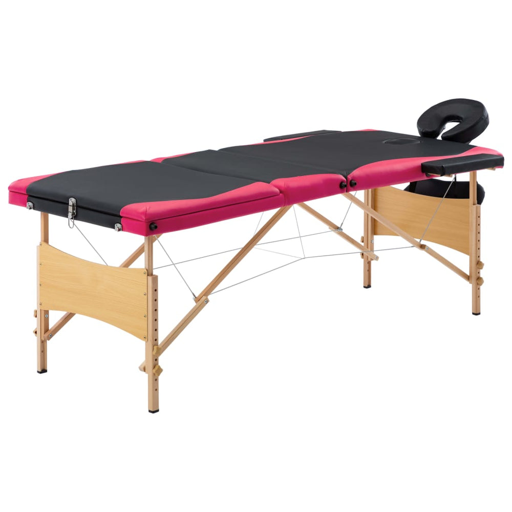 Klappbare Massageliege 3-Zonen Schwarz/Rosa