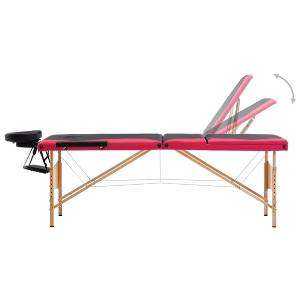 Klappbare Massageliege 3-Zonen Schwarz/Rosa