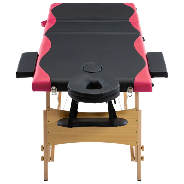 Klappbare Massageliege 3-Zonen Schwarz/Rosa
