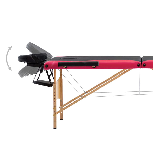 Klappbare Massageliege 3-Zonen Schwarz/Rosa