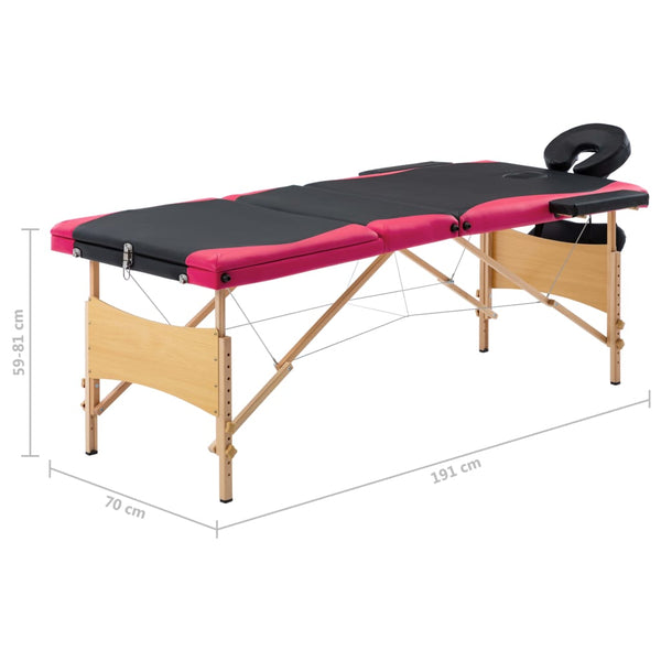 Klappbare Massageliege 3-Zonen Schwarz/Rosa