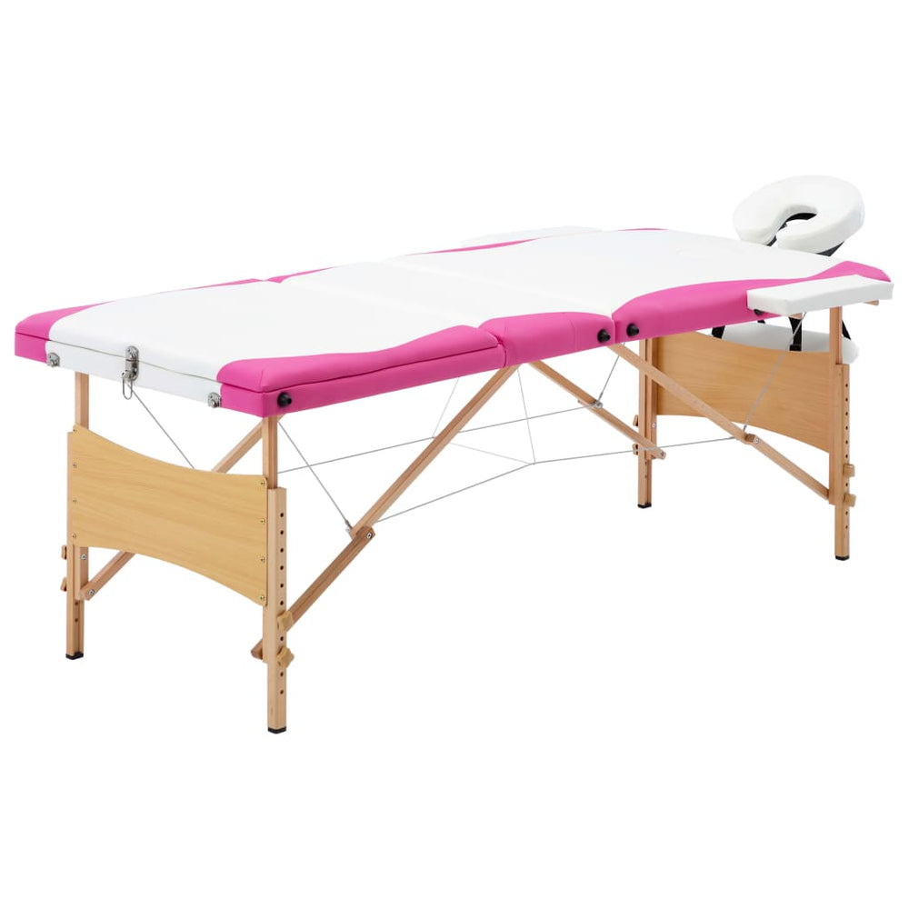 Klappbare 3-Zonen Massageliege Holz Rosa/Weiß