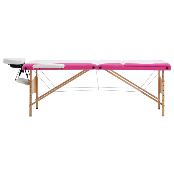Klappbare 3-Zonen Massageliege Holz Rosa/Weiß