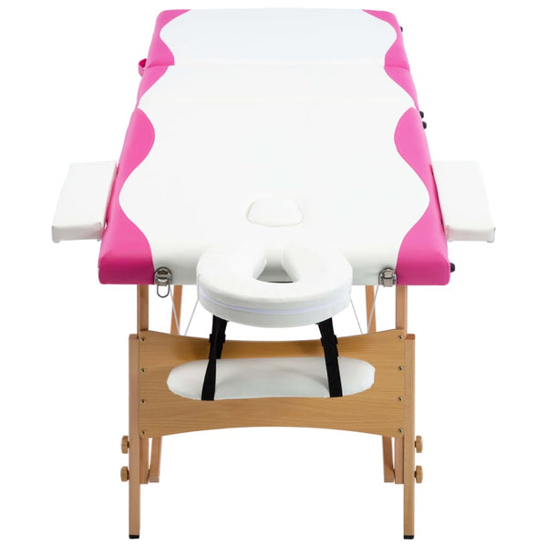 Klappbare 3-Zonen Massageliege Holz Rosa/Weiß