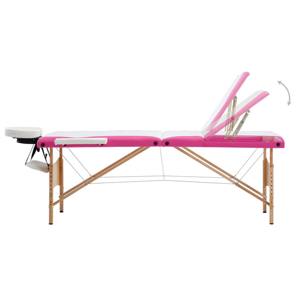 Klappbare 3-Zonen Massageliege Holz Rosa/Weiß