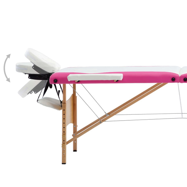 Klappbare 3-Zonen Massageliege Holz Rosa/Weiß