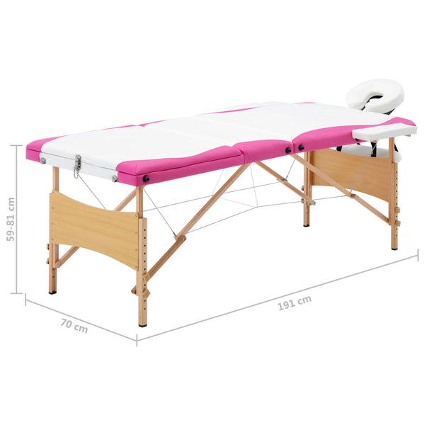 Klappbare 3-Zonen Massageliege Holz Rosa/Weiß