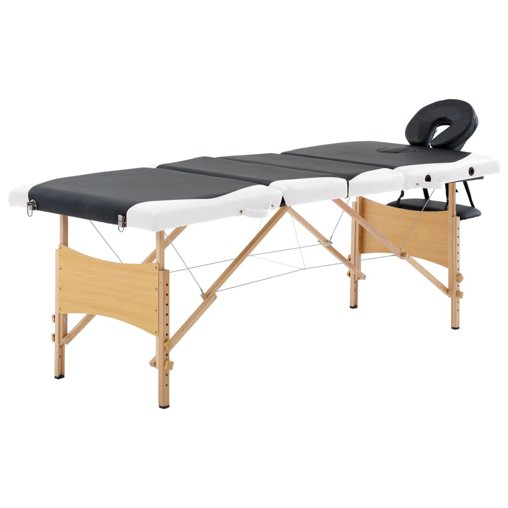 Massageliege Klappbar 4-Zonen mit Holzgestell Schwarz und Weiß
