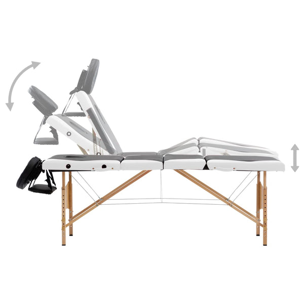 Klappbare Massageliege 4-Zonen Holz Schwarz/Weiß