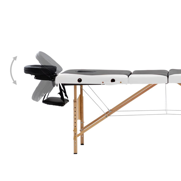 Klappbare Massageliege 4-Zonen Holz Schwarz/Weiß
