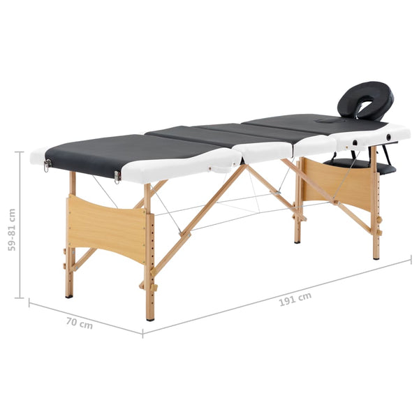 Klappbare Massageliege 4-Zonen Holz Schwarz/Weiß