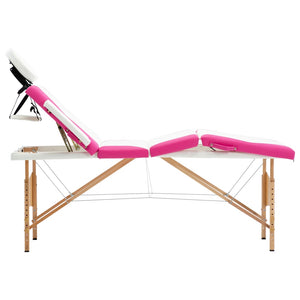 Massageliege Klappbar 4-Zonen mit Holzgestell Weiß und Rosa