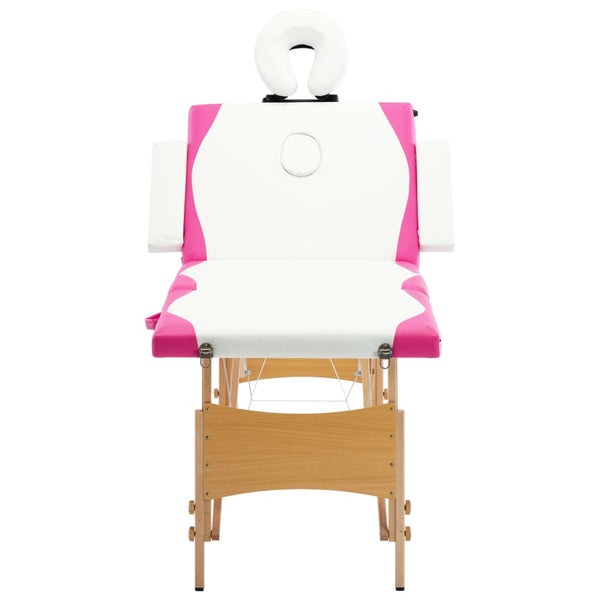 Massageliege Klappbar 4-Zonen mit Holzgestell Weiß und Rosa