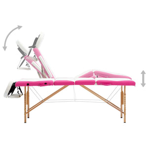 Massageliege Klappbar 4-Zonen mit Holzgestell Weiß und Rosa