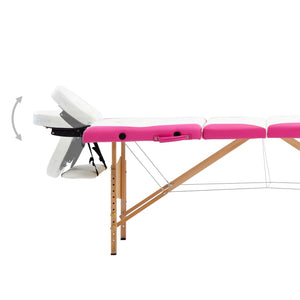 Massageliege Klappbar 4-Zonen mit Holzgestell Weiß und Rosa