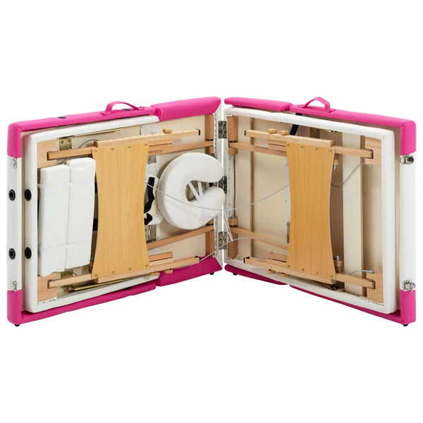Klappbare Massageliege 4-Zonen Holz Weiß/Rosa