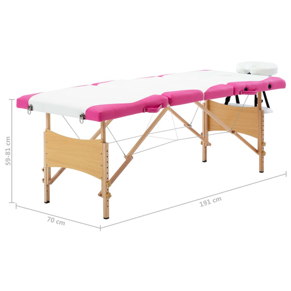Klappbare Massageliege 4-Zonen Holz Weiß/Rosa