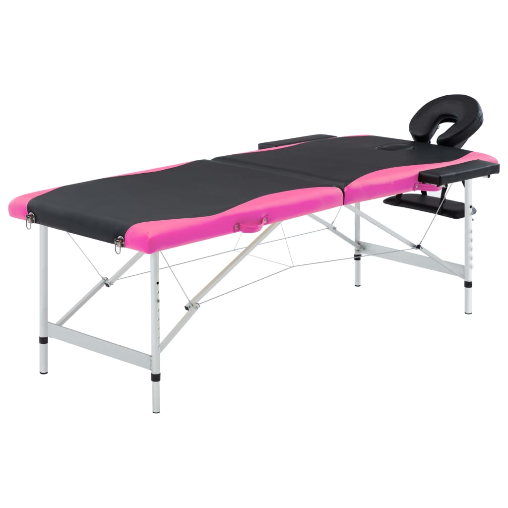 Klappbare Massageliege 2-Zonen Schwarz/Rosa