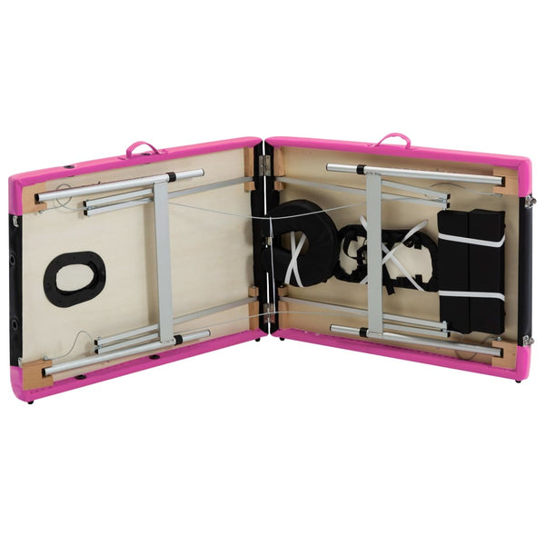 Klappbare Massageliege 2-Zonen Schwarz/Rosa