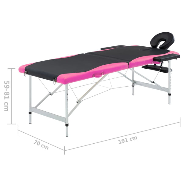 Klappbare Massageliege 2-Zonen Schwarz/Rosa