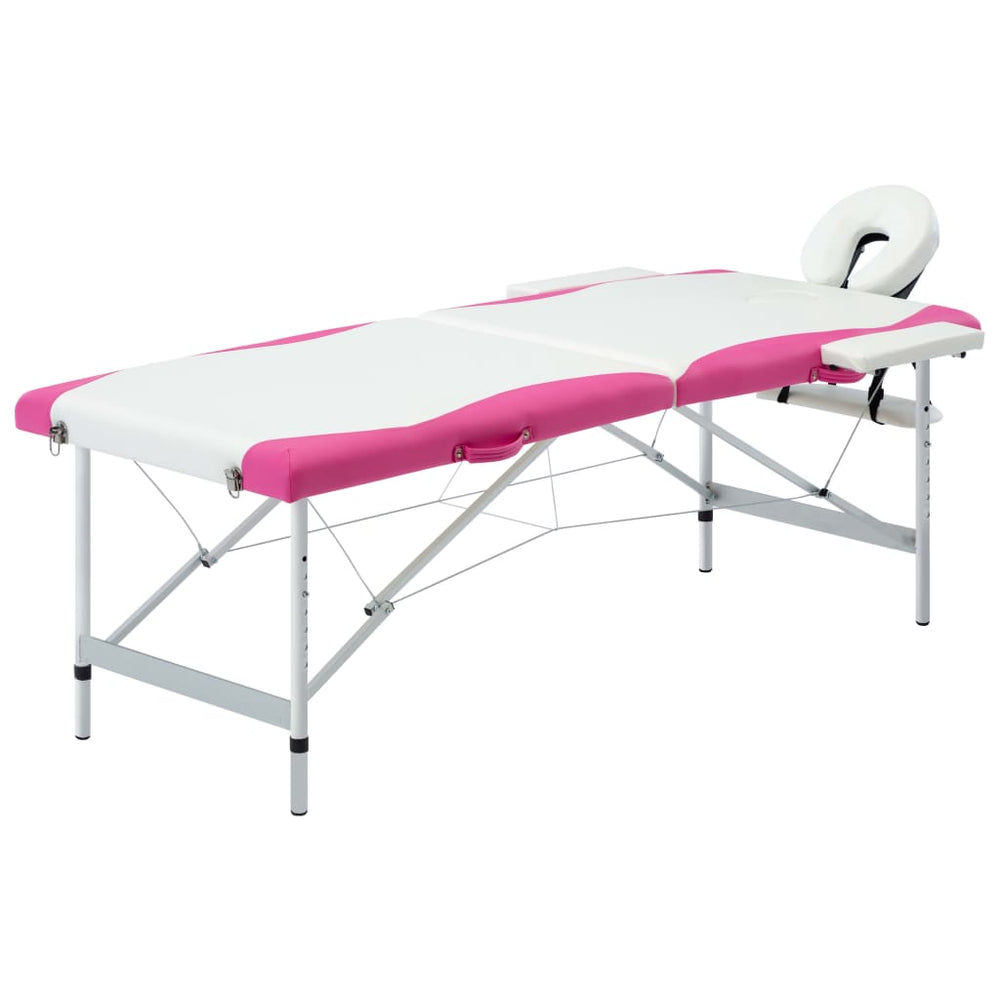 Klappbare Massageliege 2-Zonen Weiß & Rosa