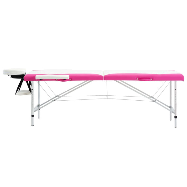 Klappbare Massageliege 2-Zonen Weiß & Rosa