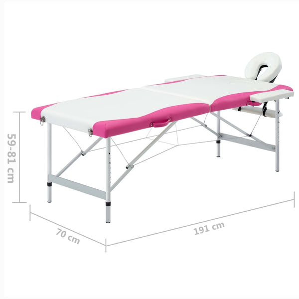 Massageliege Klappbar 2-Zonen Aluminiumgestell Weiß und Rosa