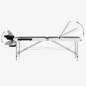 Massageliege Klappbar 3-Zonen Aluminiumgestell Schwarz und Weiß