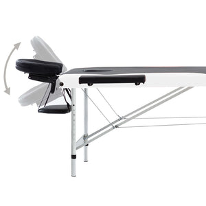 Massageliege Klappbar 3-Zonen Aluminiumgestell Schwarz und Weiß