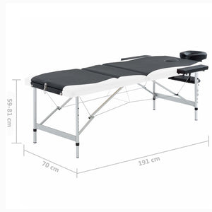 Massageliege Klappbar 3-Zonen Aluminiumgestell Schwarz und Weiß