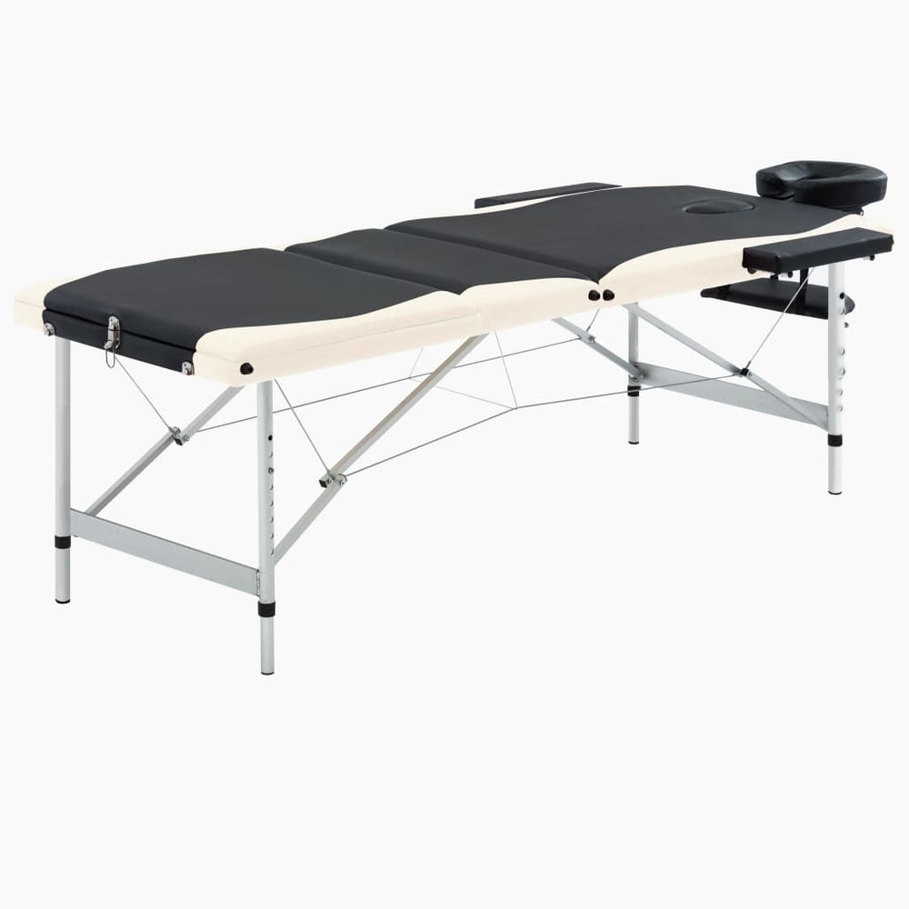 Klappbare Massageliege 3-Zonen Aluminium Schwarz Beige