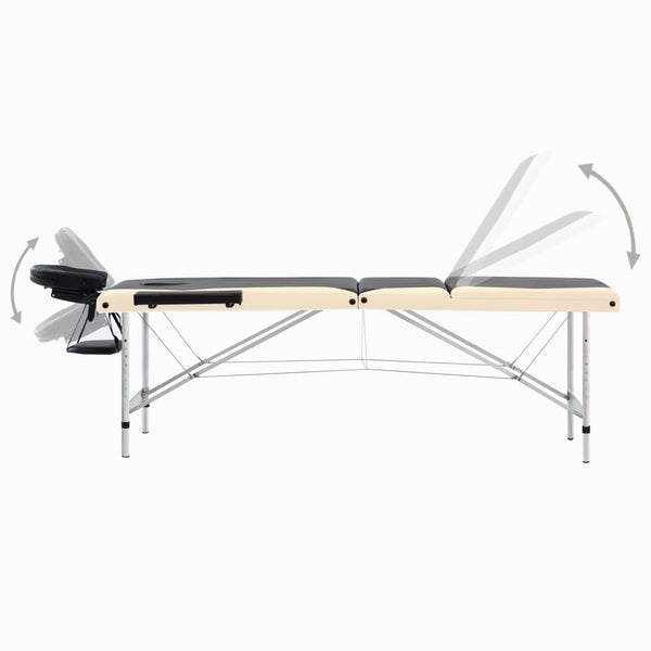 Klappbare Massageliege 3-Zonen Aluminium Schwarz Beige