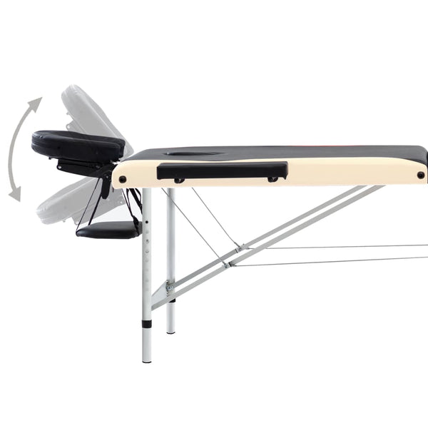 Klappbare Massageliege 3-Zonen Aluminium Schwarz Beige