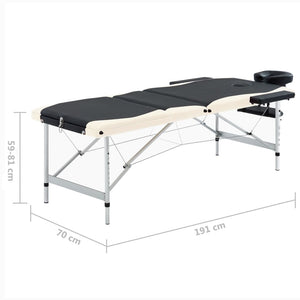Klappbare Massageliege 3-Zonen Aluminium Schwarz Beige