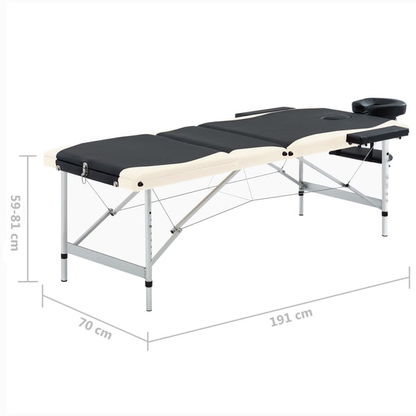 Klappbare Massageliege 3-Zonen Aluminium Schwarz Beige