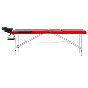 Massageliege Klappbar 3-Zonen Aluminiumgestell Schwarz und Rot