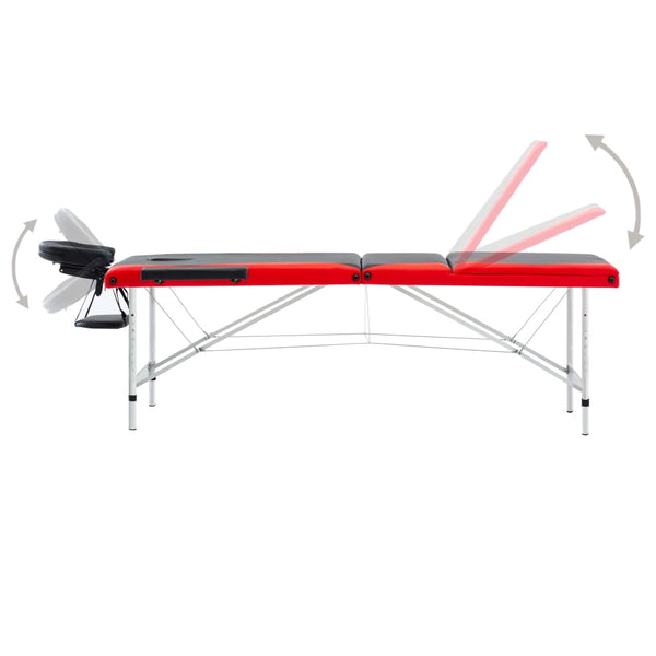 Klappbare Massageliege 3-Zonen Schwarz/Rot