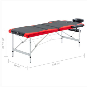 Klappbare Massageliege 3-Zonen Schwarz/Rot