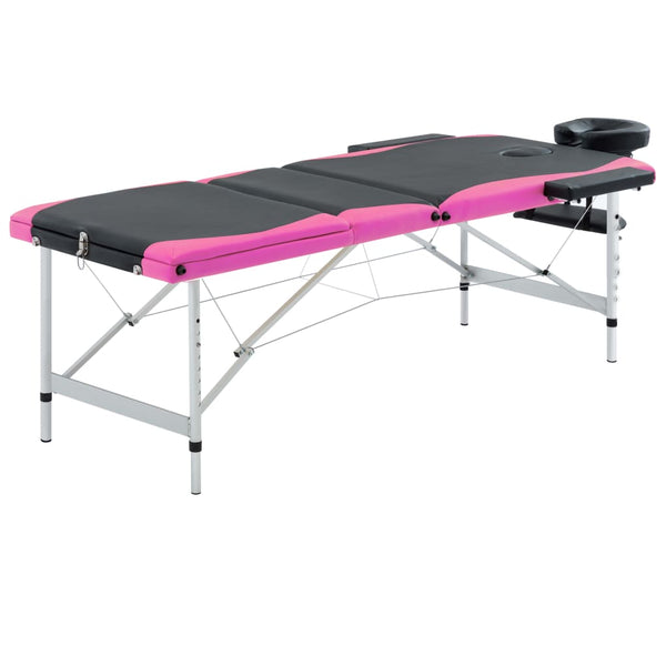Klappbare Massageliege 3-Zonen Schwarz/Rosa