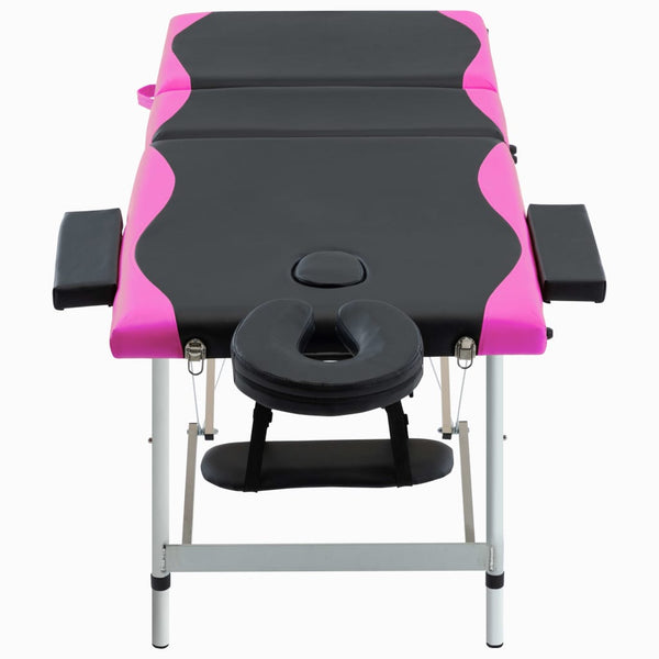 Klappbare Massageliege 3-Zonen Schwarz/Rosa