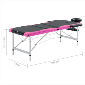 Klappbare Massageliege 3-Zonen Schwarz/Rosa