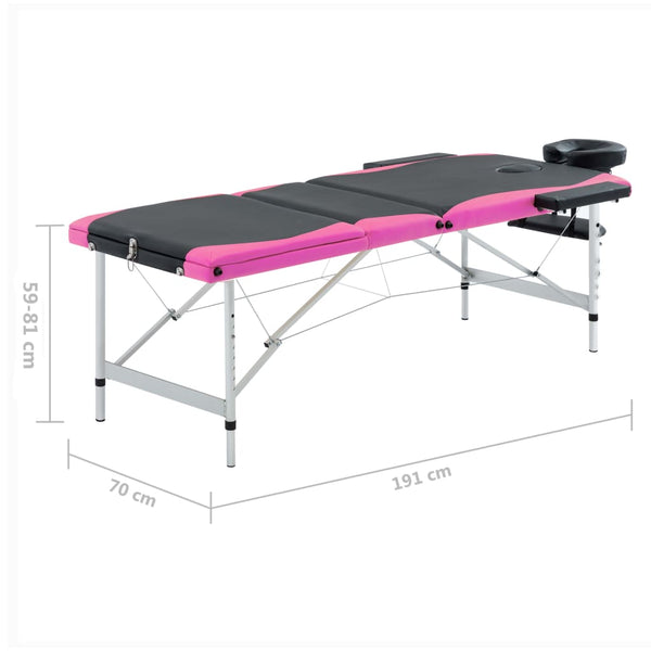 Klappbare Massageliege 3-Zonen Schwarz/Rosa