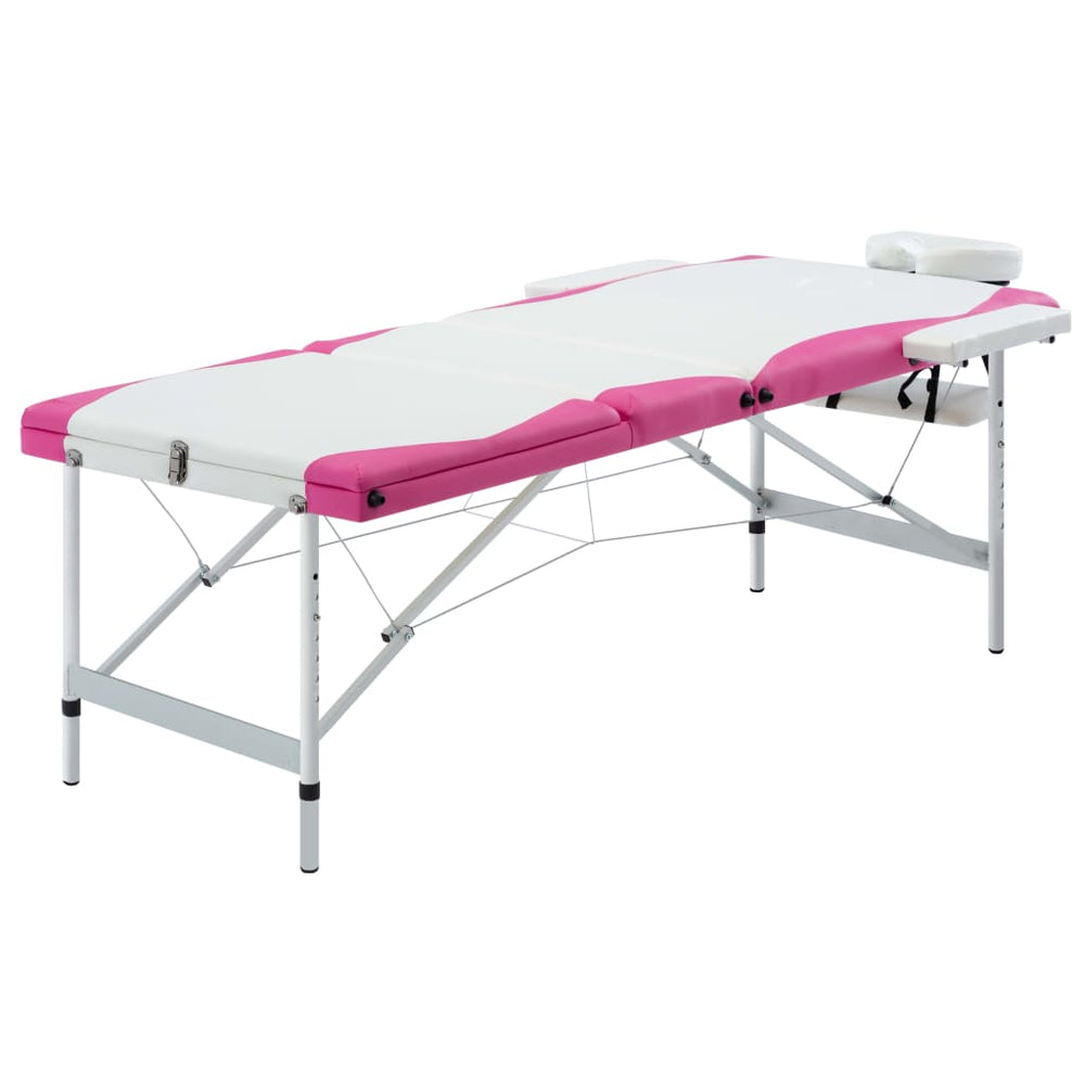 Klappbare Massageliege 3-Zonen Weiß/Rosa