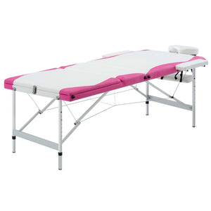 Klappbare Massageliege 3-Zonen Weiß/Rosa