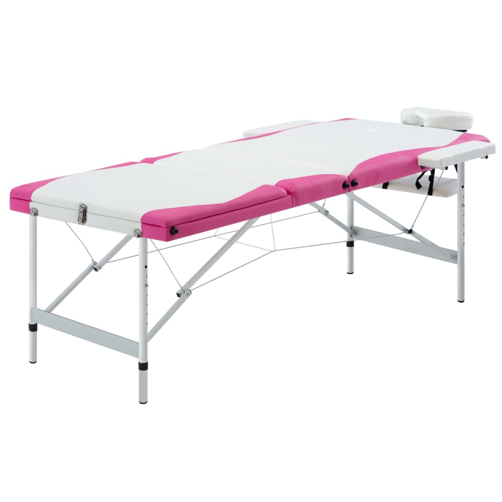 Klappbare Massageliege 3-Zonen Weiß/Rosa